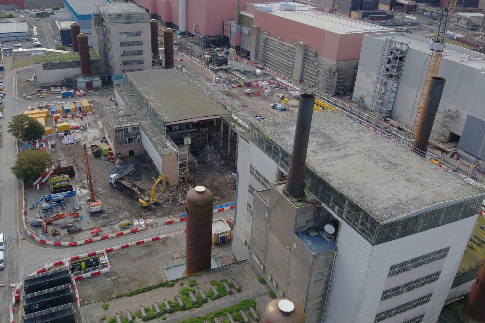 Demolition progress of one of the Calder Hall turbine halls in 2026.